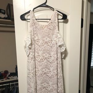 White lace off the shoulder midi dress
